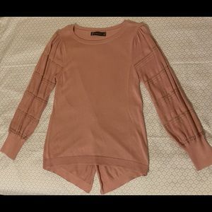 Rose Colored Sweater with Detailed Sleeves and Twist Design on Back
